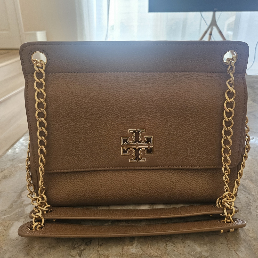 Tory Burch Tan Leather Shoulder Bag with Gold Chain
